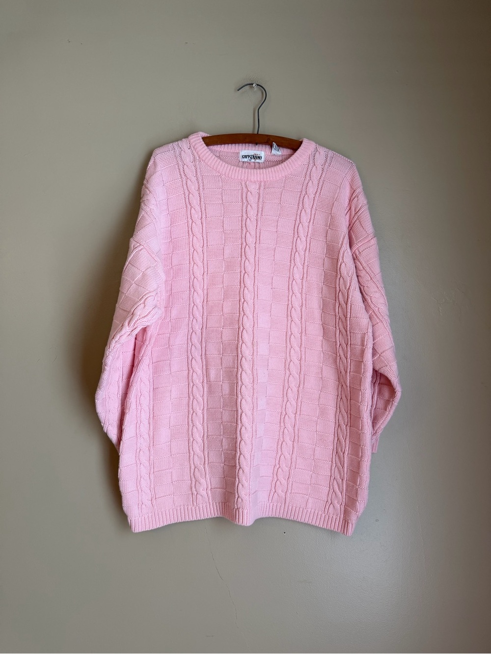Vtg Capistrano Knit Sweater cable Knit Basket weave Cozy Cottagecore Sz 2x Pink